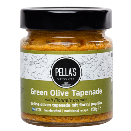 Grüneolivenpaste mit roter Paprika Pellas 200g