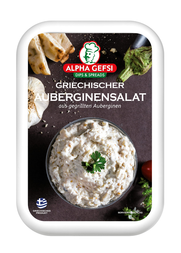 Auberginensalat aus gegrillten Auberginen mit Mayonnaise Alpha Gefsi 200g